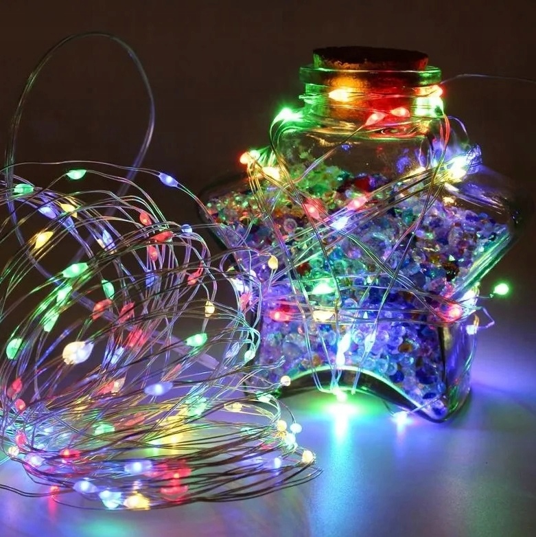 DRUCIKI LAMPKI CHOINKOWE 100 LED MIKRO RYŻ 10M NA DRUCIKU NA BATERIE MULTI Marka bez marki