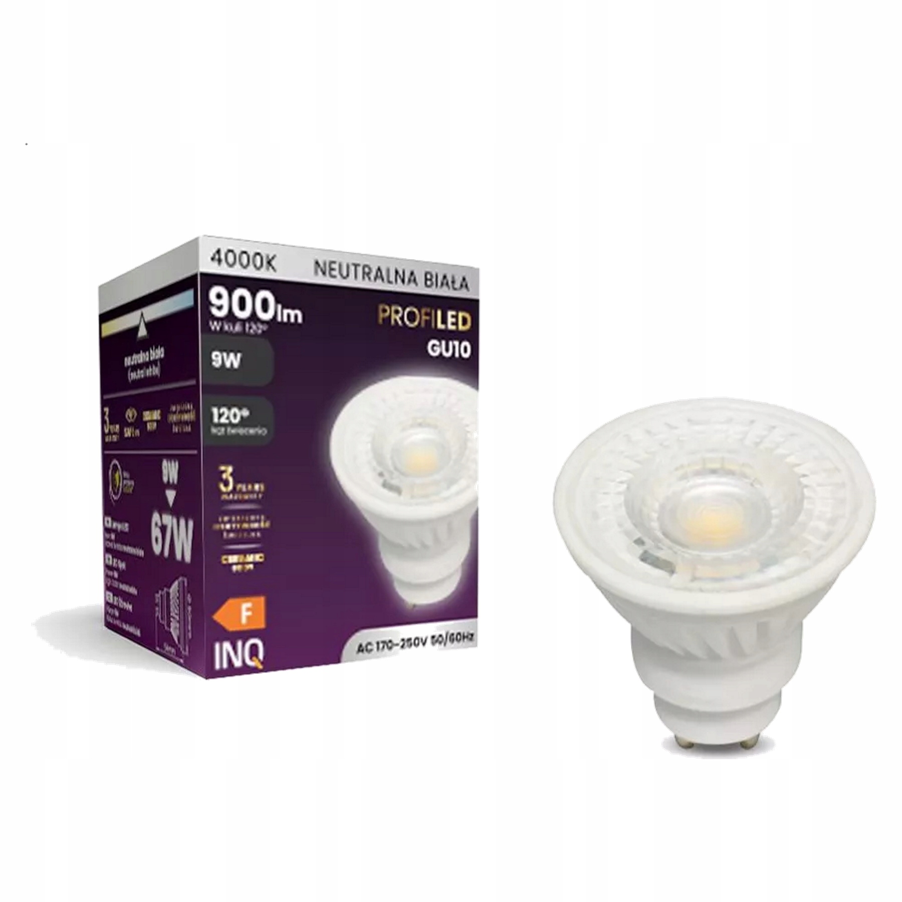 

Inq Led GU10 soczewka 9W 900lm ceramiczna 4000K