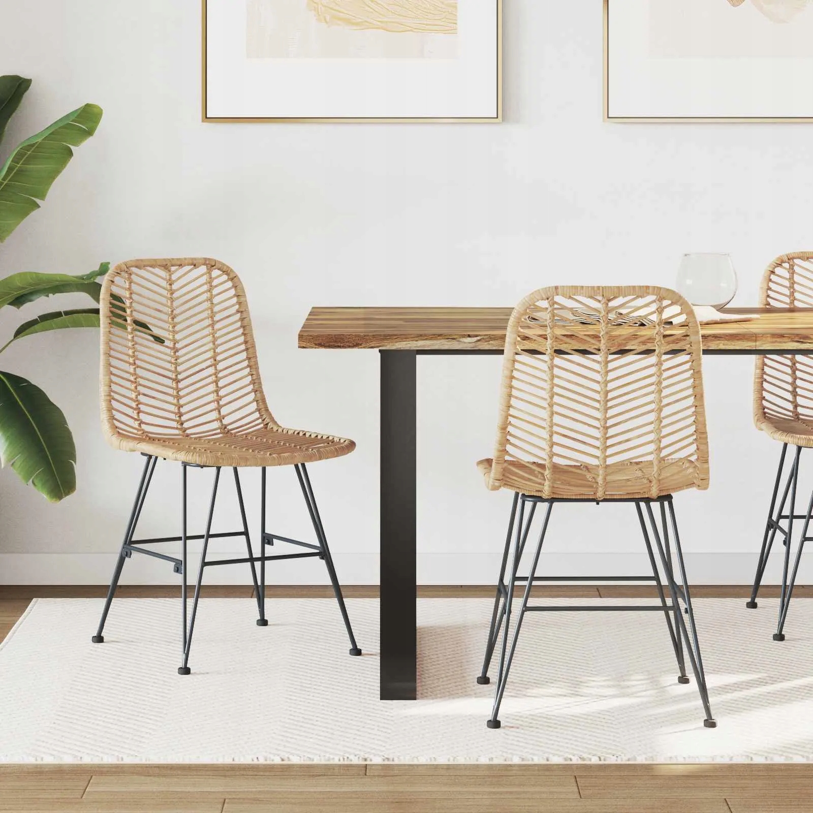 vidaXL Jídelní židle 2 pcs Ratan a železo Přírodní 44,5 x 54,5 x 85 cm