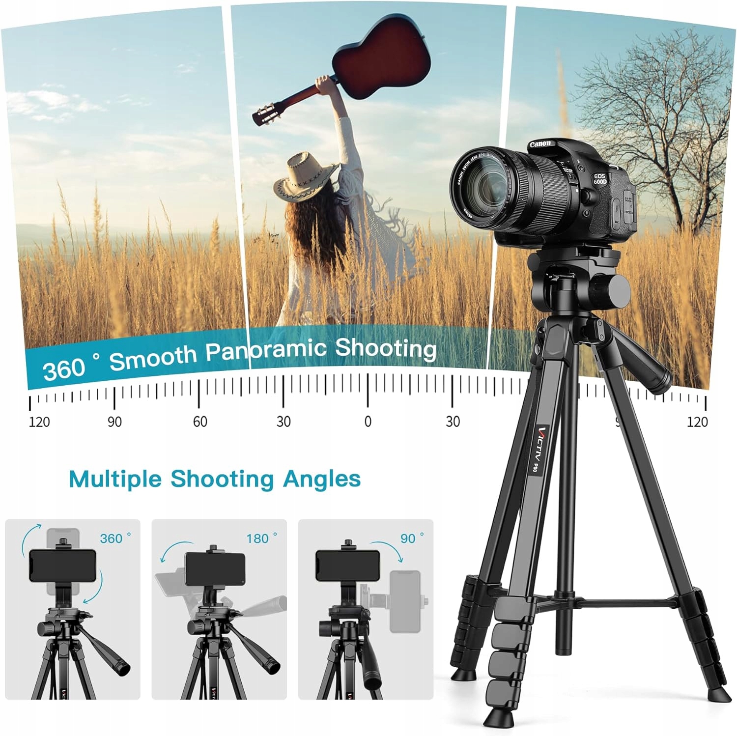 STATYW DO APARATU SMARTFONA TRIPOD REGULOWANY DO 172 CM LEKKI Z TORBĄ Kod producenta VICTIV P50