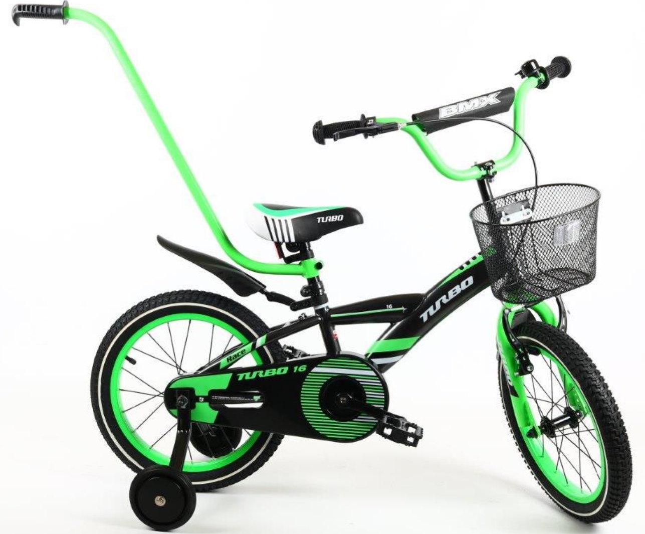 Polski Rower dziecięcy Bmx 16” dla chłopca z koszykiem – grafitowo-zielony