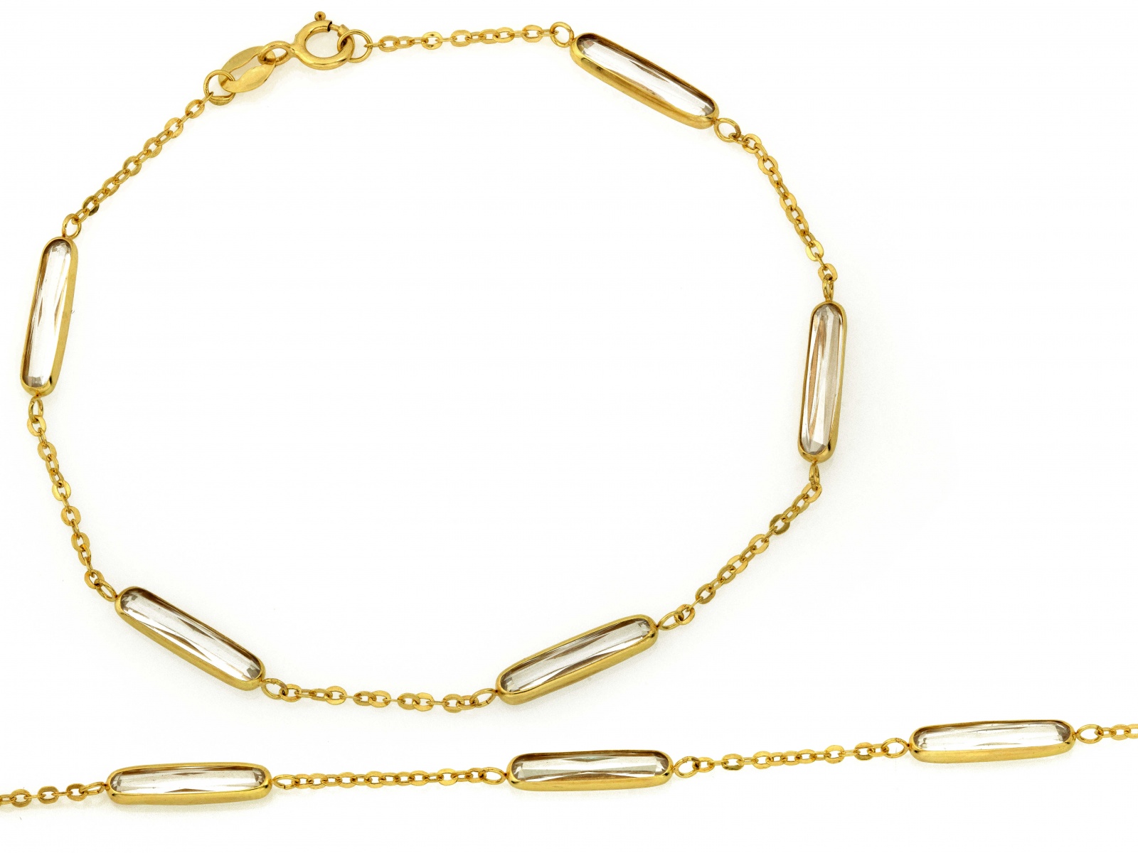 Zlatý náramek 585 s velkými oválnými zirkony 18 cm, obdélníky 2.14 g