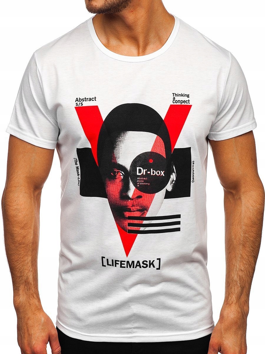 

T-shirt Męski Z Nadrukiem Biały KS2552 DENLEY_2XL