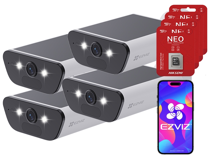 Štyri kamery WiFi Ezviz CB5 4K vstavané solárne bezdrôtové 4x 64 Gb
