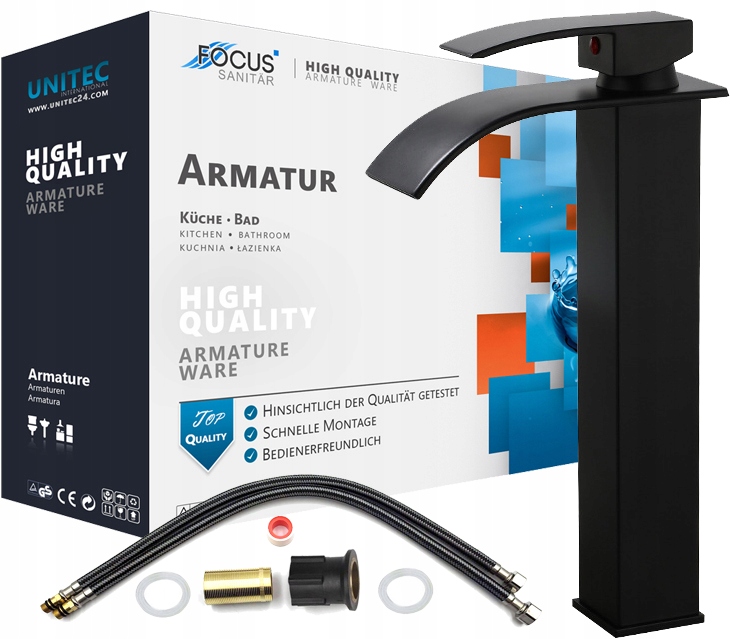 Stojánková Umyvadlová Vodopádová Baterie Baterie Černá Vysoká Na Desku