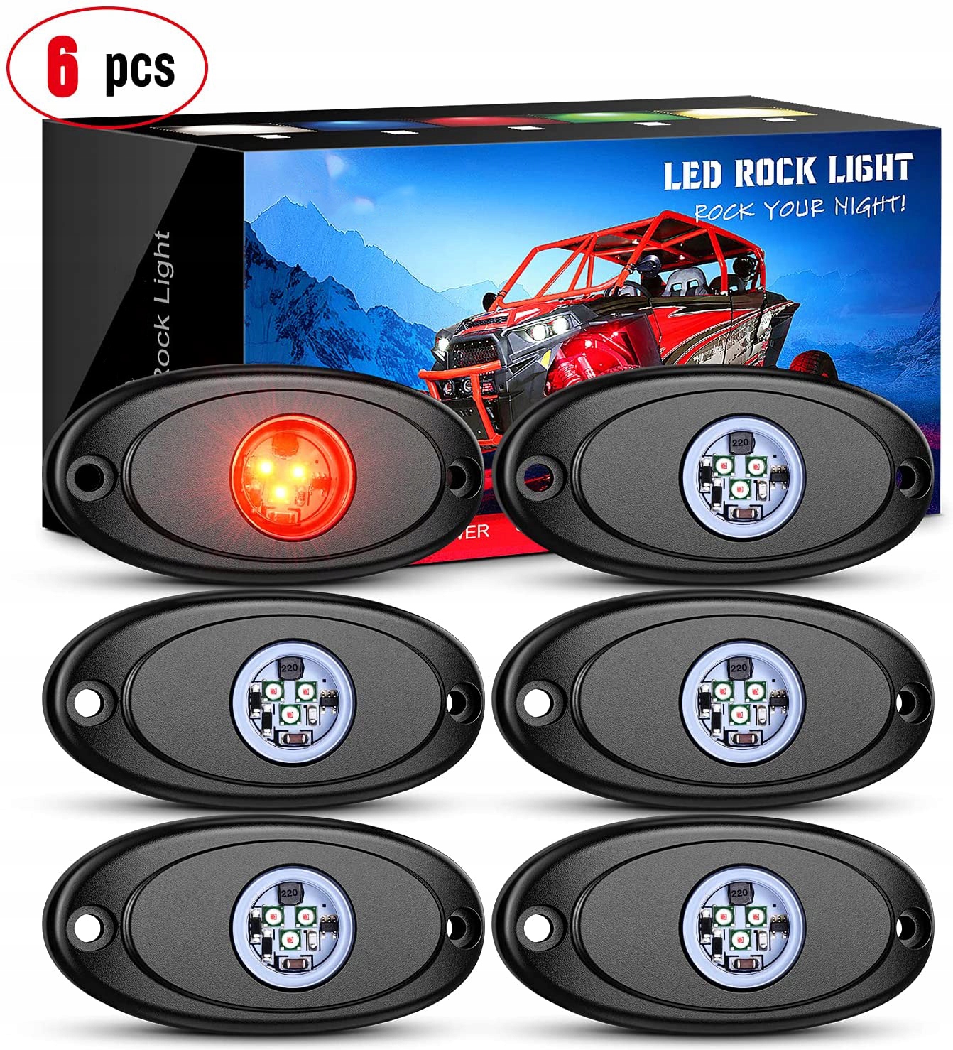6pcs OmaiLighting красный светодиодный рок-свет для автомобиля грузовик