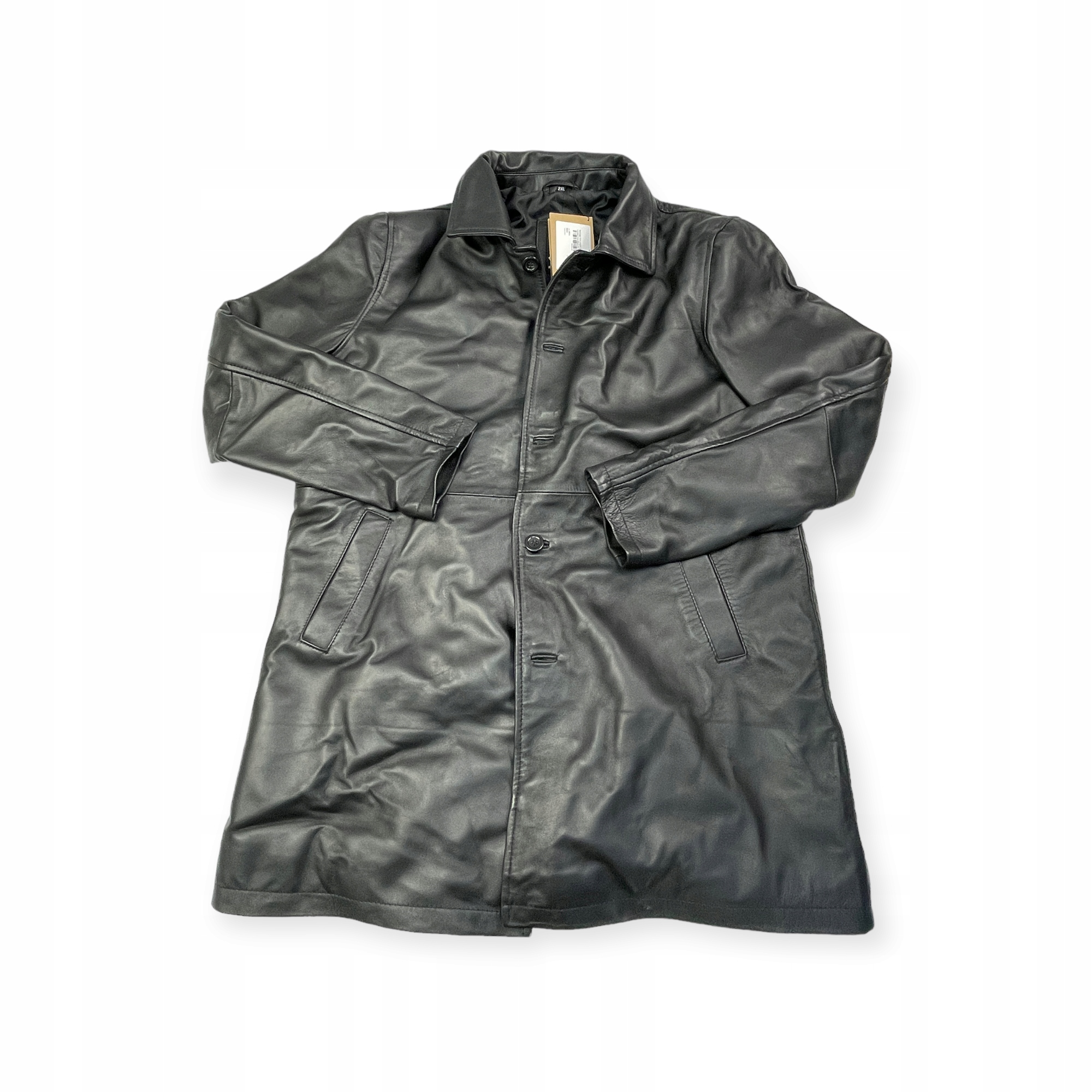 Pánský černý kabát Real Leather 2XL