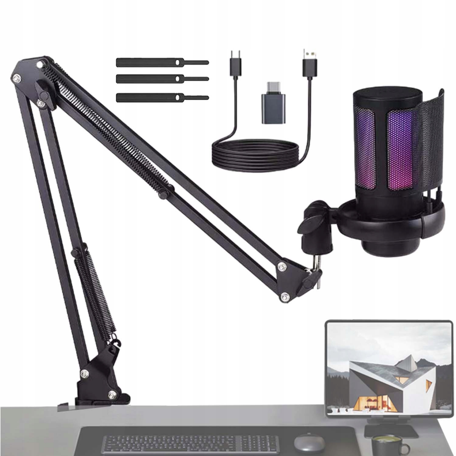 Mikrofon S Výložníkem A Stojanem, Světelný Efekt, Tlačítko Ztlumení