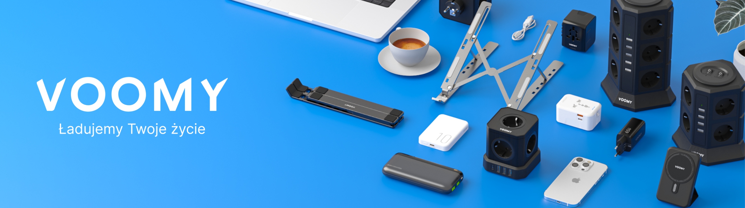 Biały Listwa Zasilająca Voomy PowerCube S6 z Jednym USB-C i Trzema USB-A Kolor biały