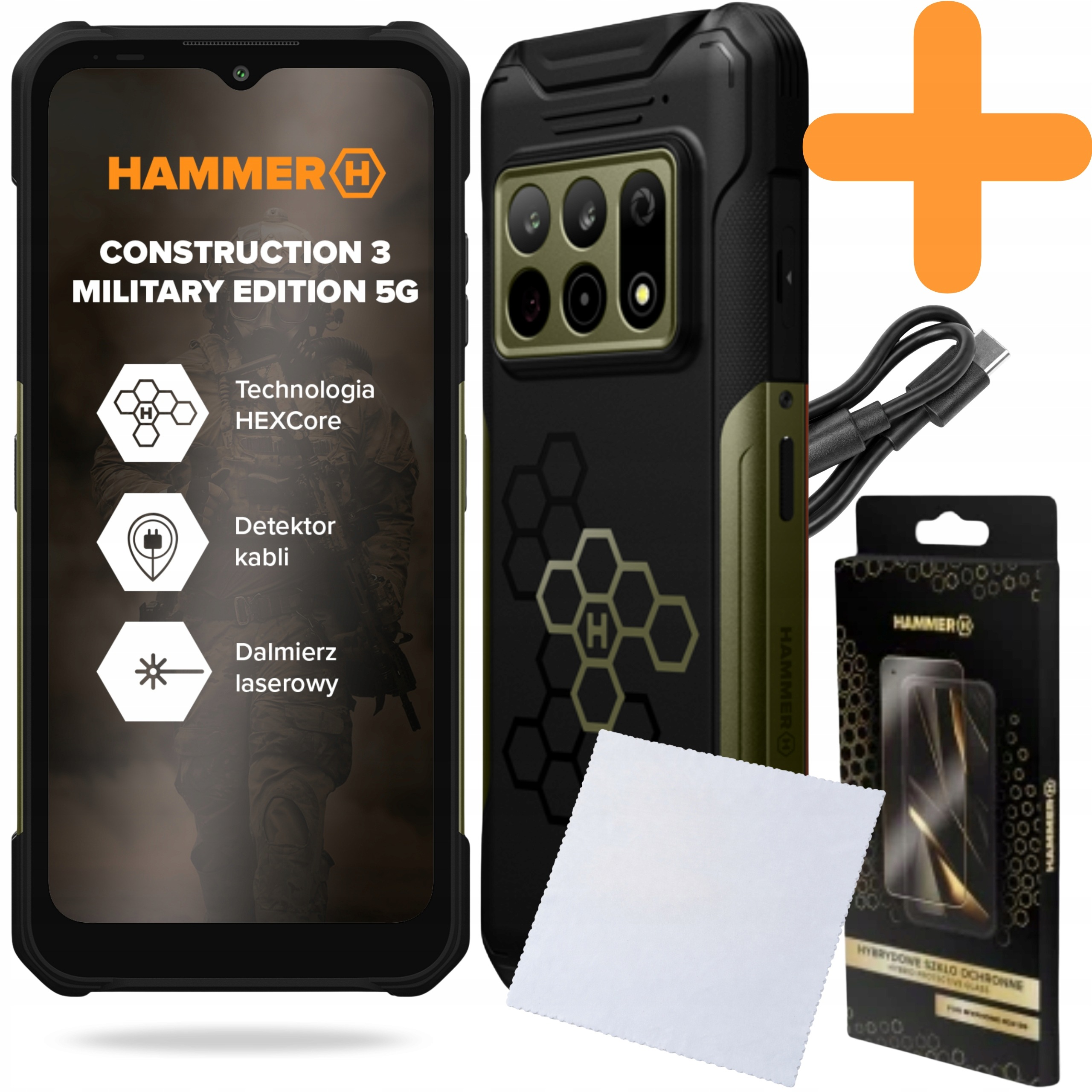 Smartfon Hammer Construction 3 5G Me 6/128GB Pancerny Detektor Kabli Zestaw