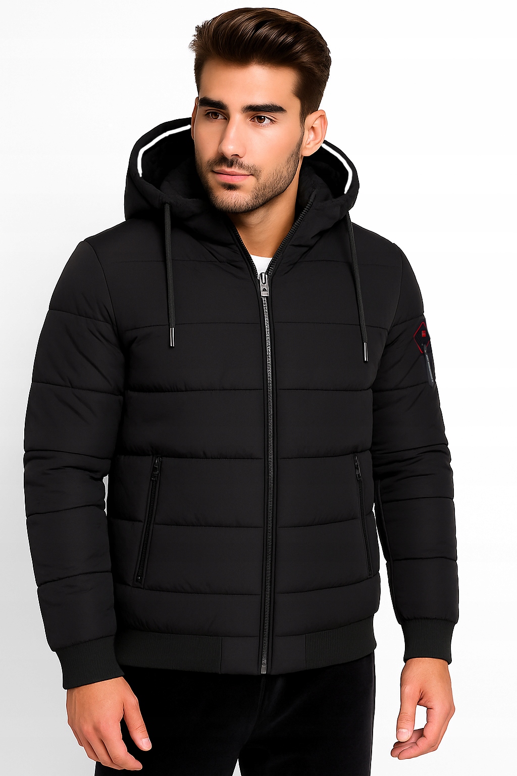 KURTKA MĘSKA Z KAPTUREM PUCHOWA OCIEPLANA ZIMOWA PIKOWANA CZARNA 3XL Model KURTKA MĘSKA CZARNA