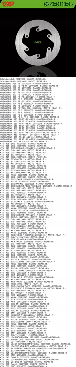 Ng Brzdový Kotúč Zadný Ktm SX/EXC/LC4, Husaberg (plný) (220X110X4,2)