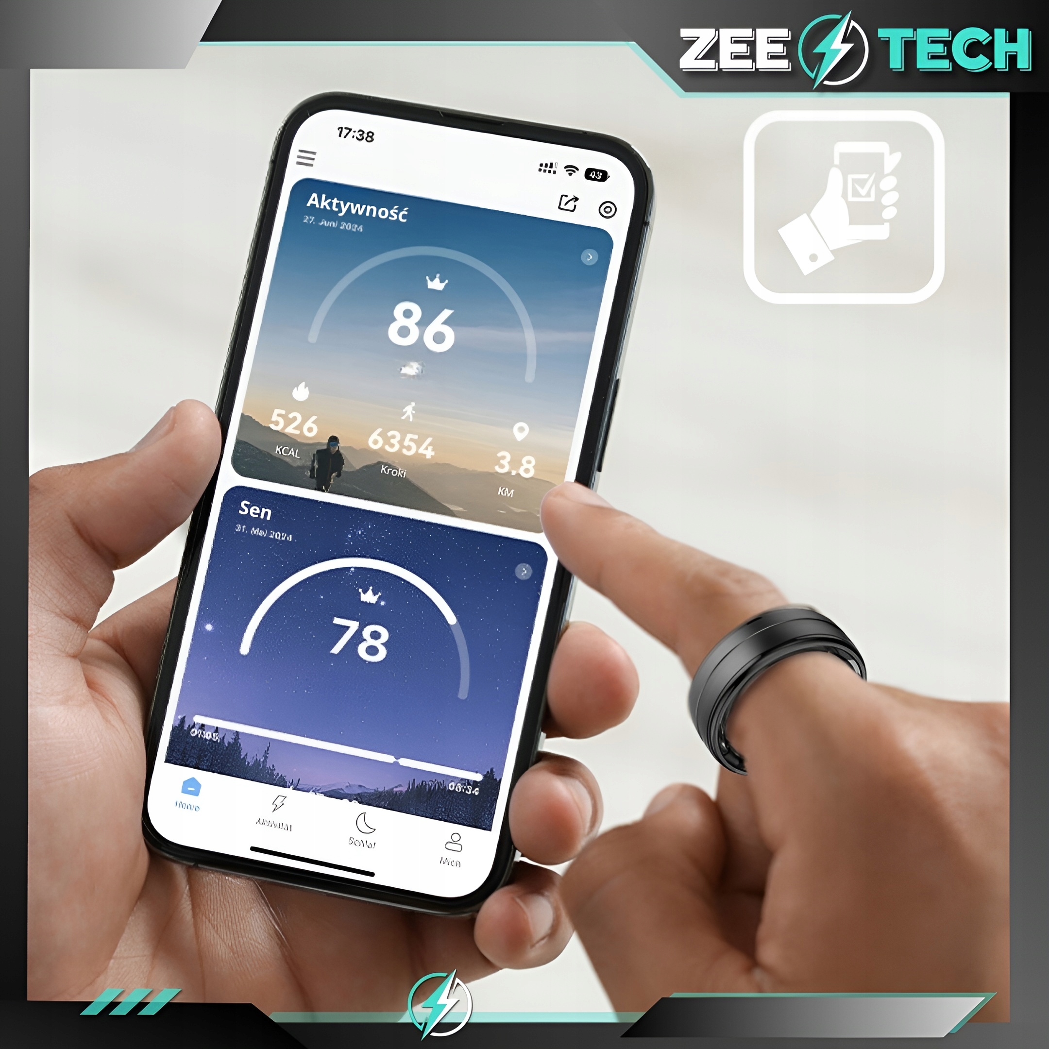 SMART RING INTELIGENTNY PIERŚCIONEK TĘTNO STRES KROKI SEN SPORT SMARTRING Rozmiar/Średnica wew. (mm) 18/18,33