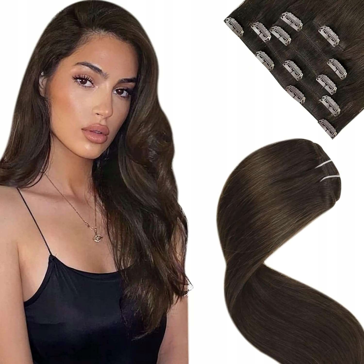 Prodloužení lidských vlasů Tmavě hnědé 5 ks 30 cm