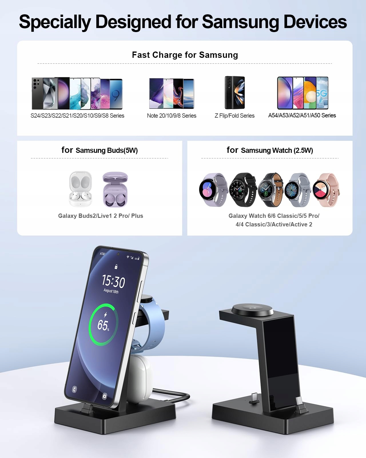 NANAMI Stacja Ładowania 30W USB C Dla Samsung Watch i Telefonów 3w1 — miniatura 5