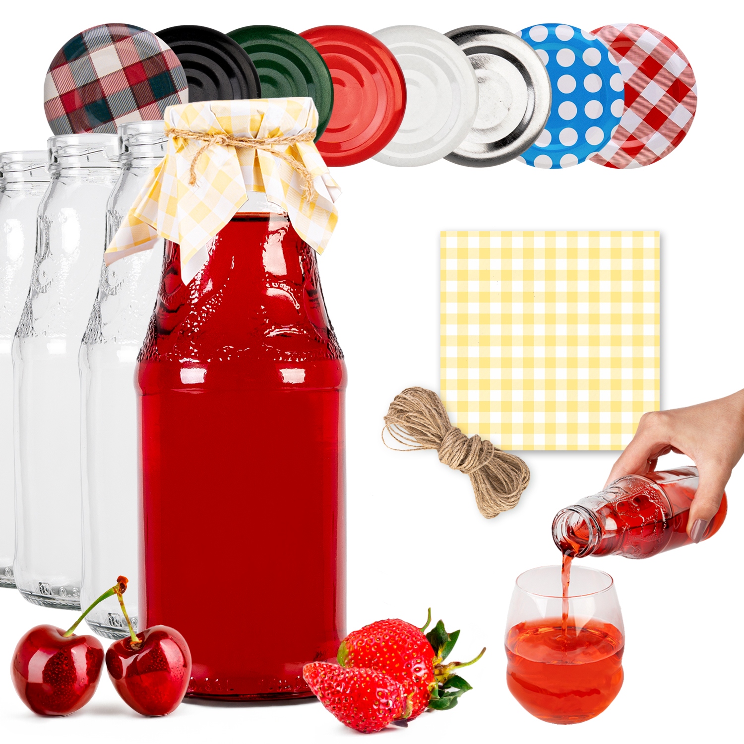 50x Láhev S Víčkem Na Šťávy Víno Likéry Kompot Džus 330ML Šroubovací Víčka