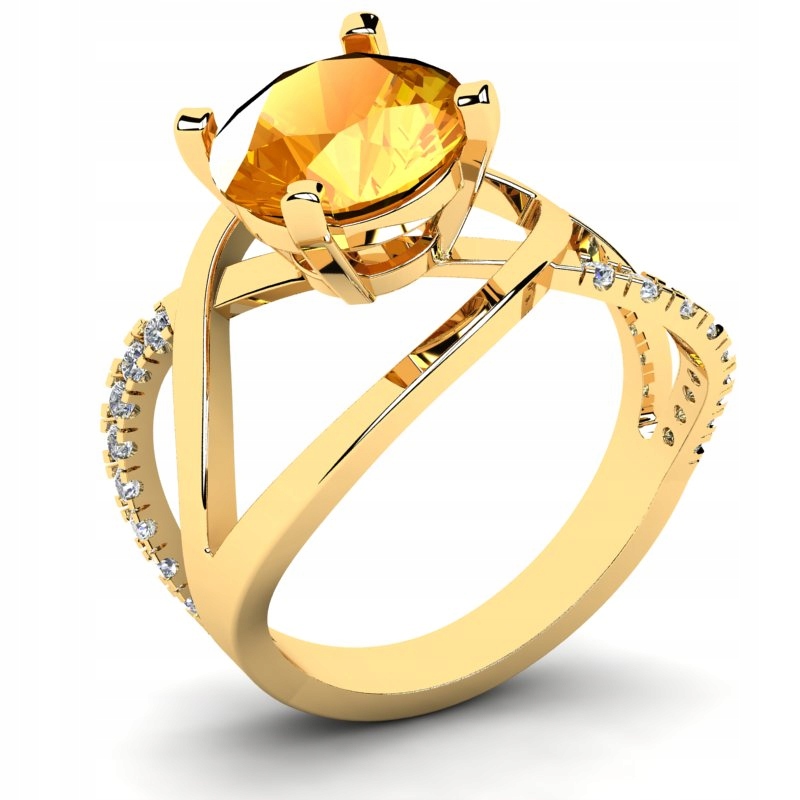 

Pierścionek Złoty Efektowny Pomarańczowa Cyrkonia