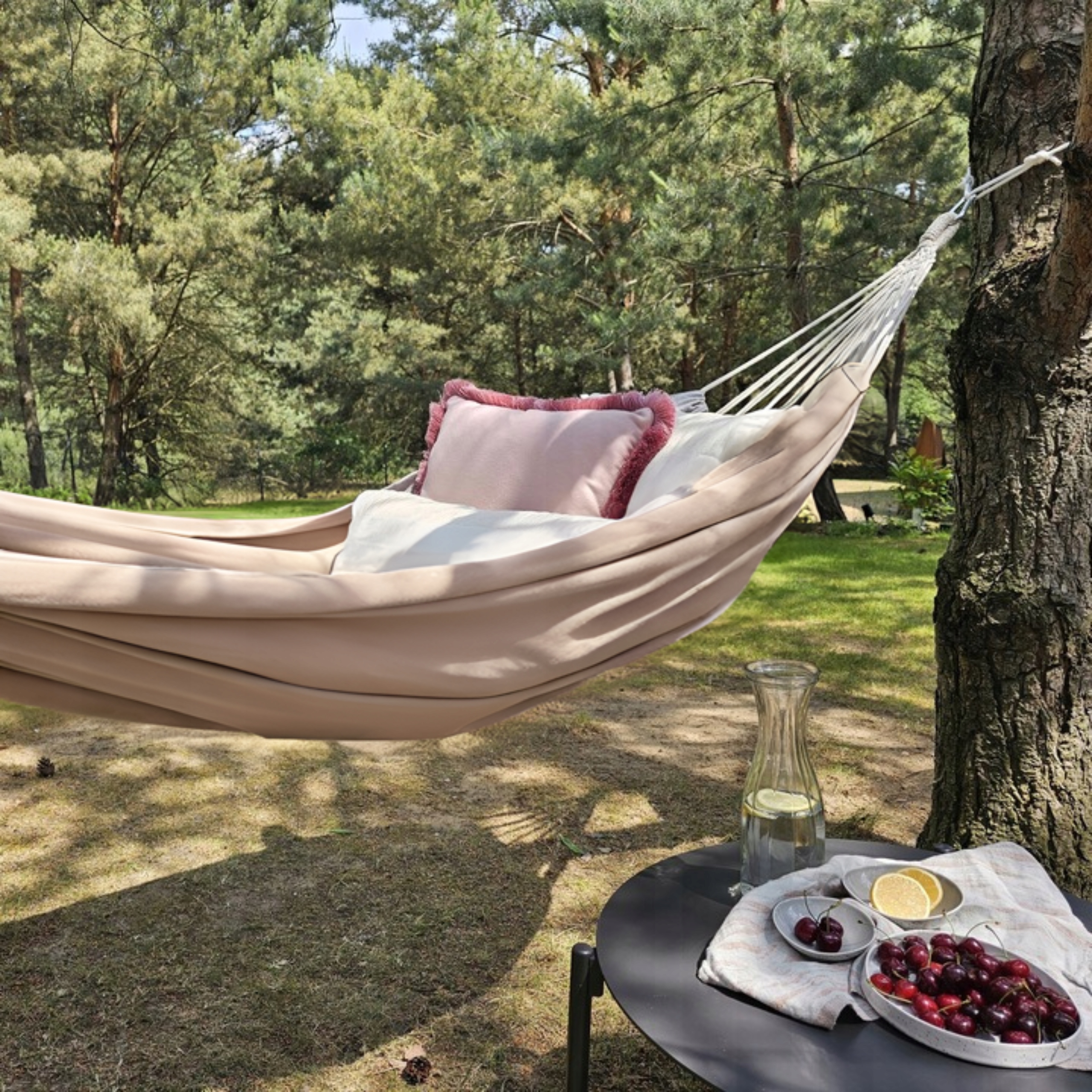 HAMAK OGRODOWY TURYSTYCZNY BOHO MOCNY DWUOSOBOWY 100x200cm 150kg TORBA BEŻ Producent inna