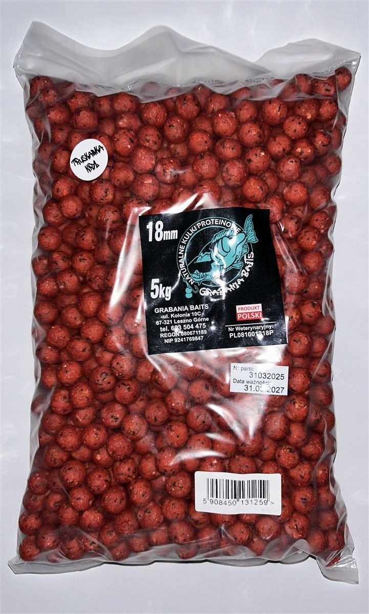Kulki proteinowe GrabaniaBaits Truskawka Kryl 18mm 5kg
