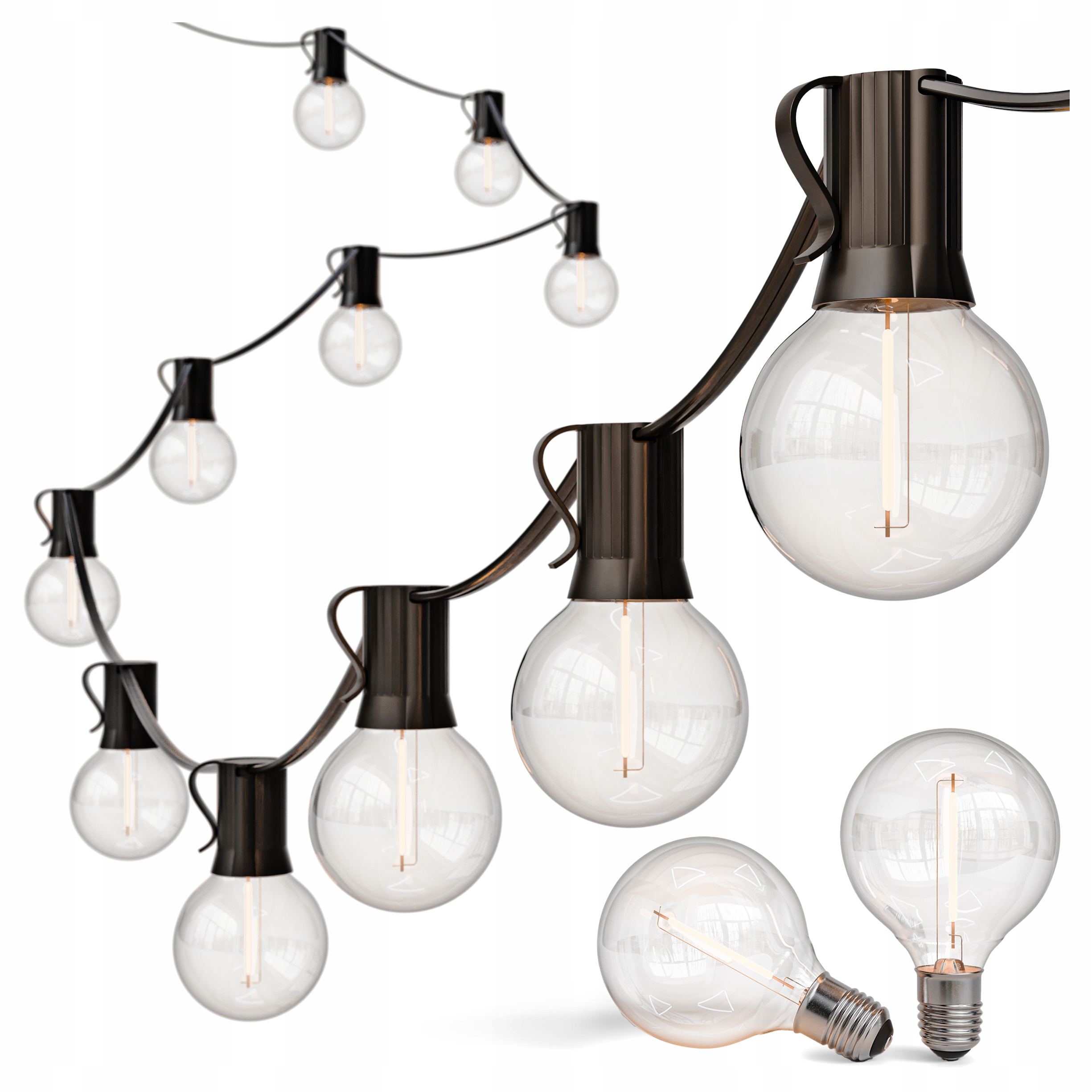 Girlanda Ogrodowa Świetlna 15M 25X Żarówka LED E12 Pilot Ściemniana Łańcuch