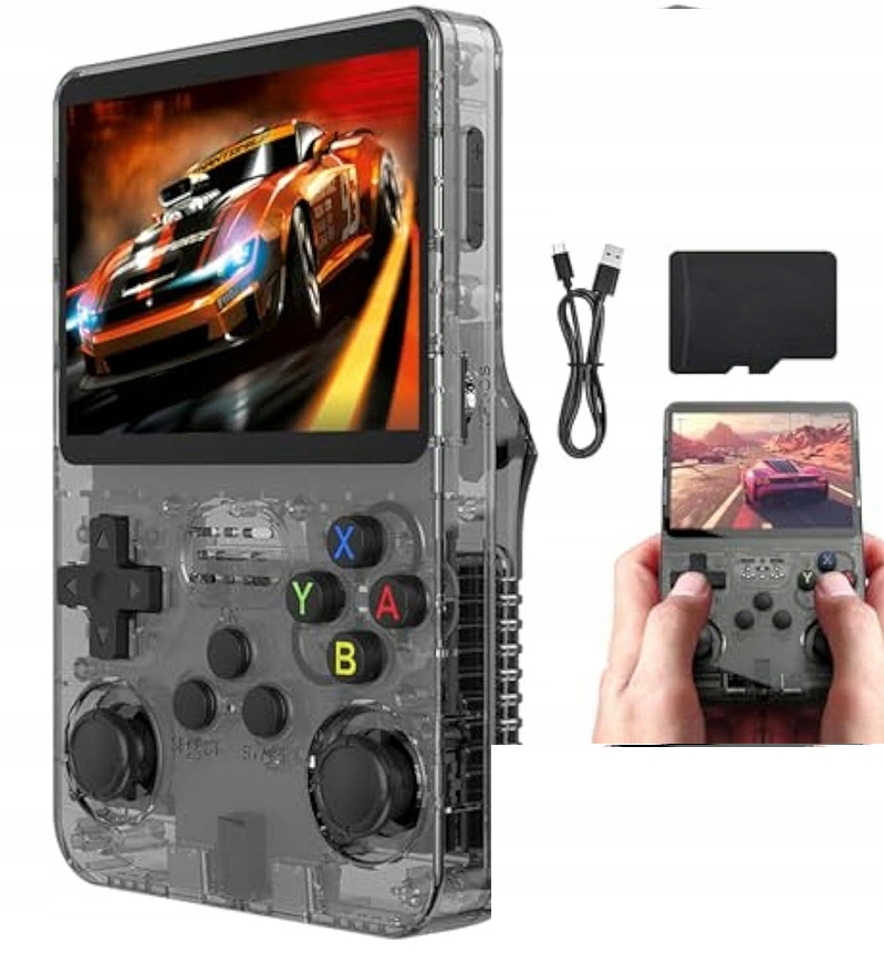 R36S Konsola Retro 21 000 Gier Mini Przenośna Konsola Do Gier 64GB czarny