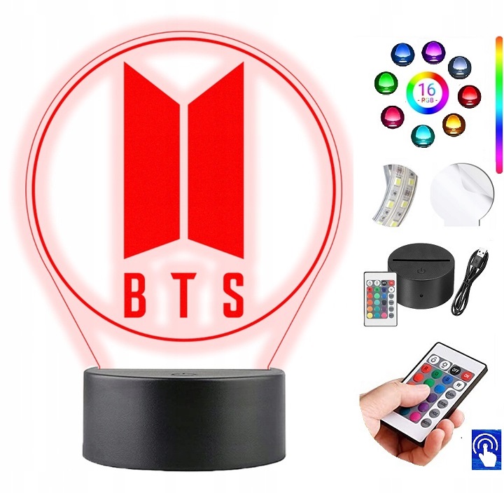 

Lampka Nocna Bts Boys Band Log 16 Kol. Led Plexido