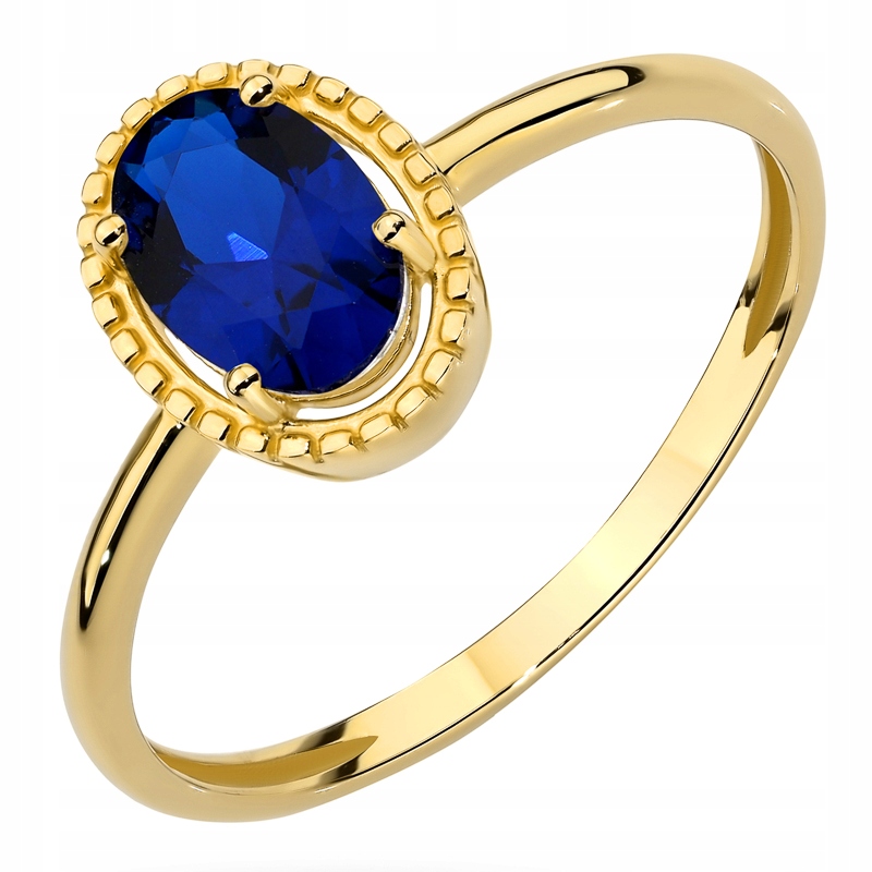Zlatý Prstýnek pr. 585 Velký Modrý Zirkon Ozdobný obal 14k vel.20