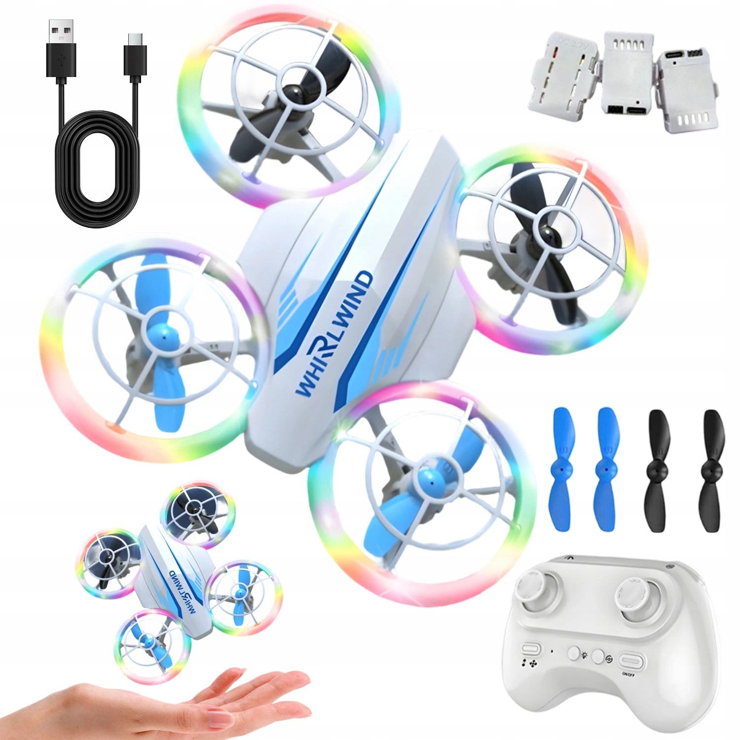 Dron Dla Dzieci Rc Z Ochroną Śmigieł 3BATERIE Led Do Zabawy W Domu Ogrodzie