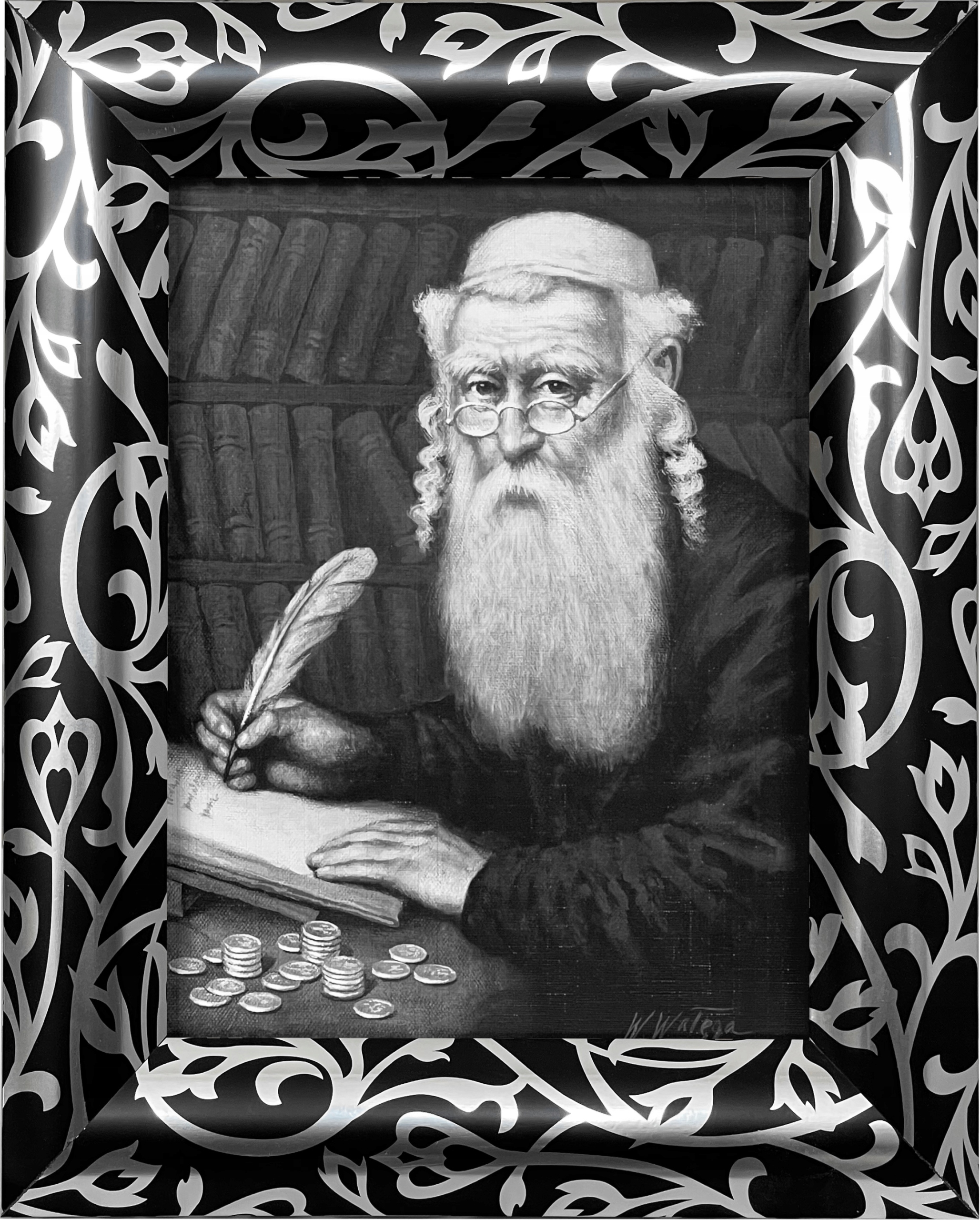 OBRAZ 32x26 ŻYD LICZĄCY PIENIĄDZE CZARNA RAMA