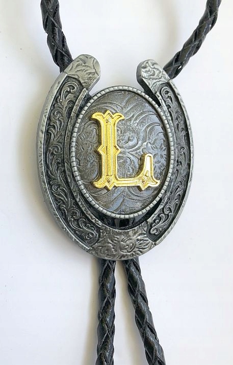 Kravata country western bolo podkova iniciál L lucjan lena leszek ludwik