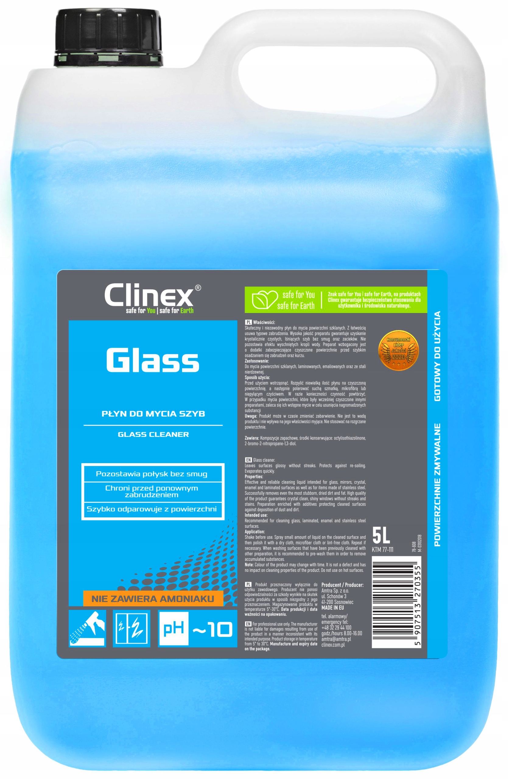 

Clinex Glass Płyn Do Mycia Szyb Luster 5L