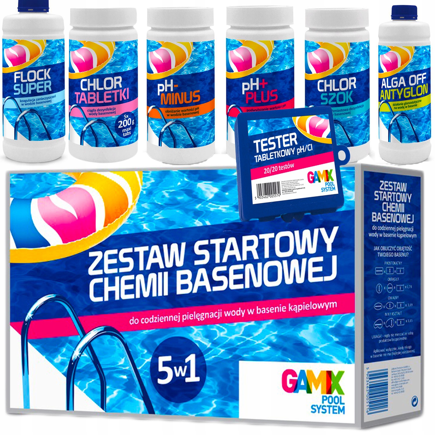 

Kompletny Zestaw 7W1 Chemia Do Basenu Chlor Gamix