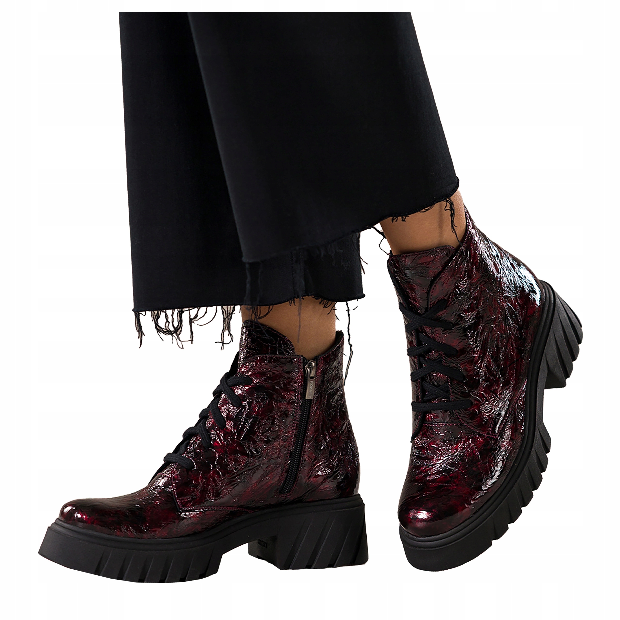 Kotníkové Boty Bordové Kožené Dámské Lakované Módní Běhounová podrážka r 39