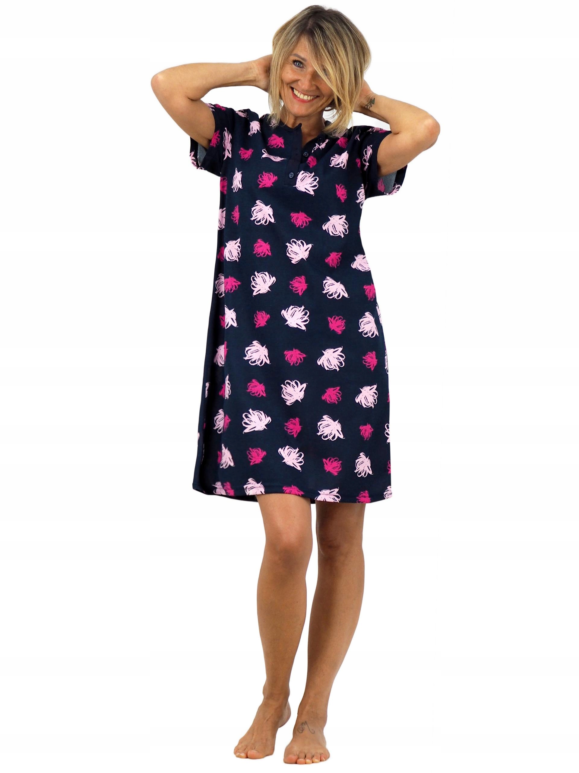 KOSZULA NOCNA piżama tunika rozpinana z dekoltem zapinanym na 4 guziki M Materiał dominujący bawełna