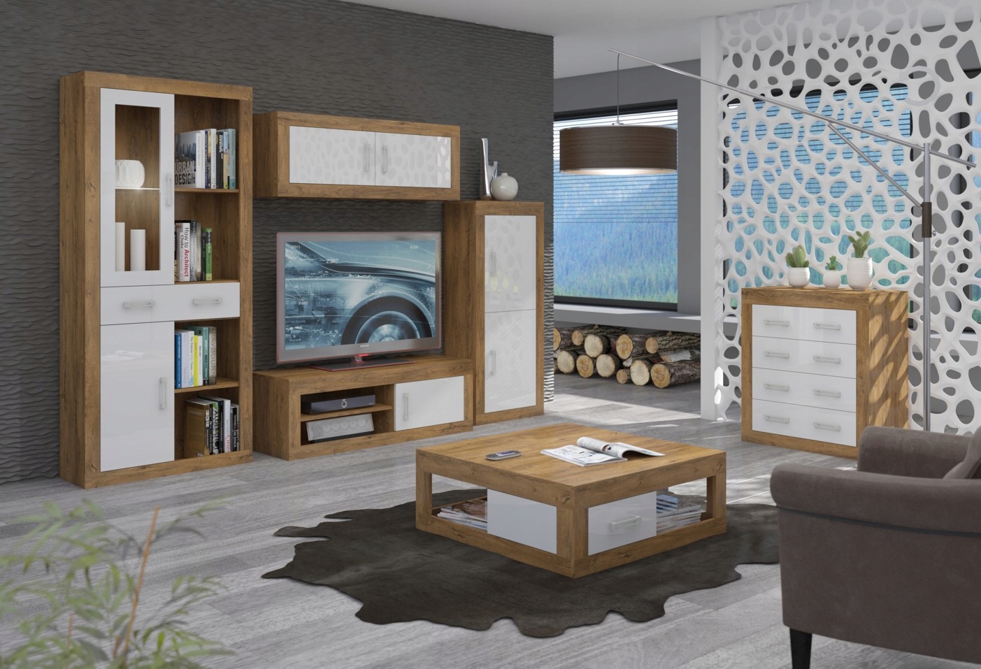 meble RINGO _15 regał 1DSWO front połysk Kolor mebla biały