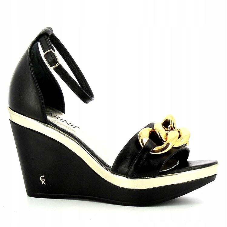 

Carinii B7386 Sandały Koturn Skóra Lico Czarne