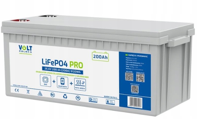 Akumulator LiFePO4 Bms 25,6V 200Ah (200A) Bluetooth mata grzewcza