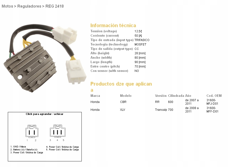Dze Regulátor Napätia Honda CBR600RR '07-'12, XL700V Transalp '08-'11, Mos