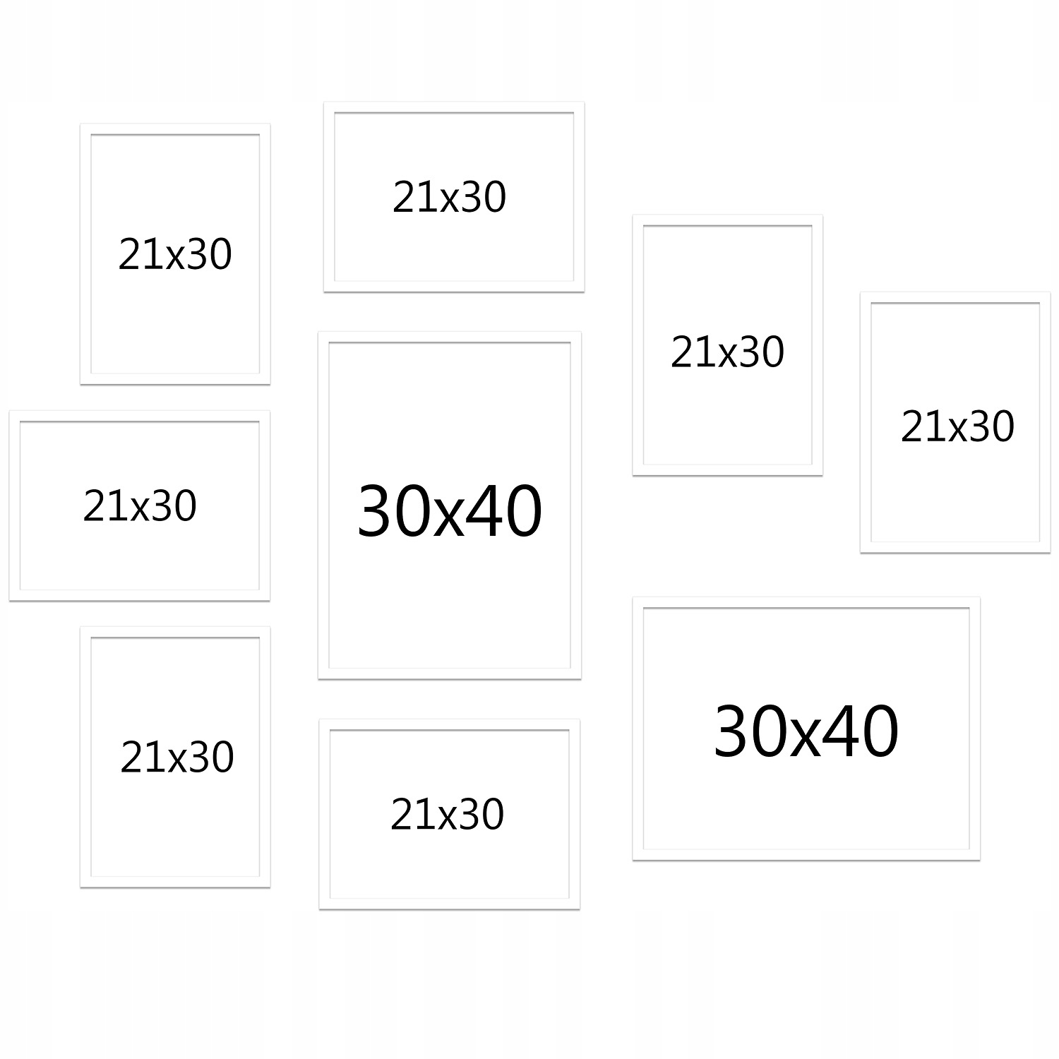 Bílé fotorámečky sada 9ks 30x40, A4