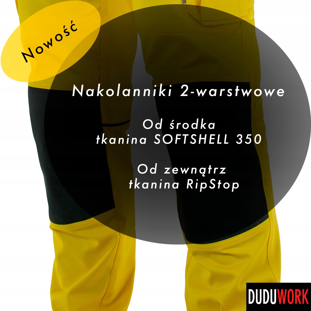 SPODNIE ROBOCZE DuduWork Żółte z Nakolannikami 54 Rozmiar 54