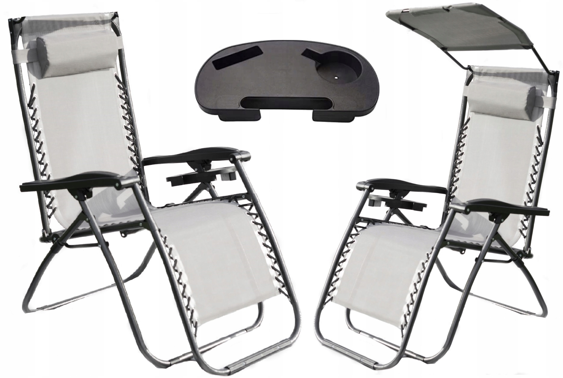 Leżak Ogrodowy Delux Fotel Zagłówek Stolik Daszek