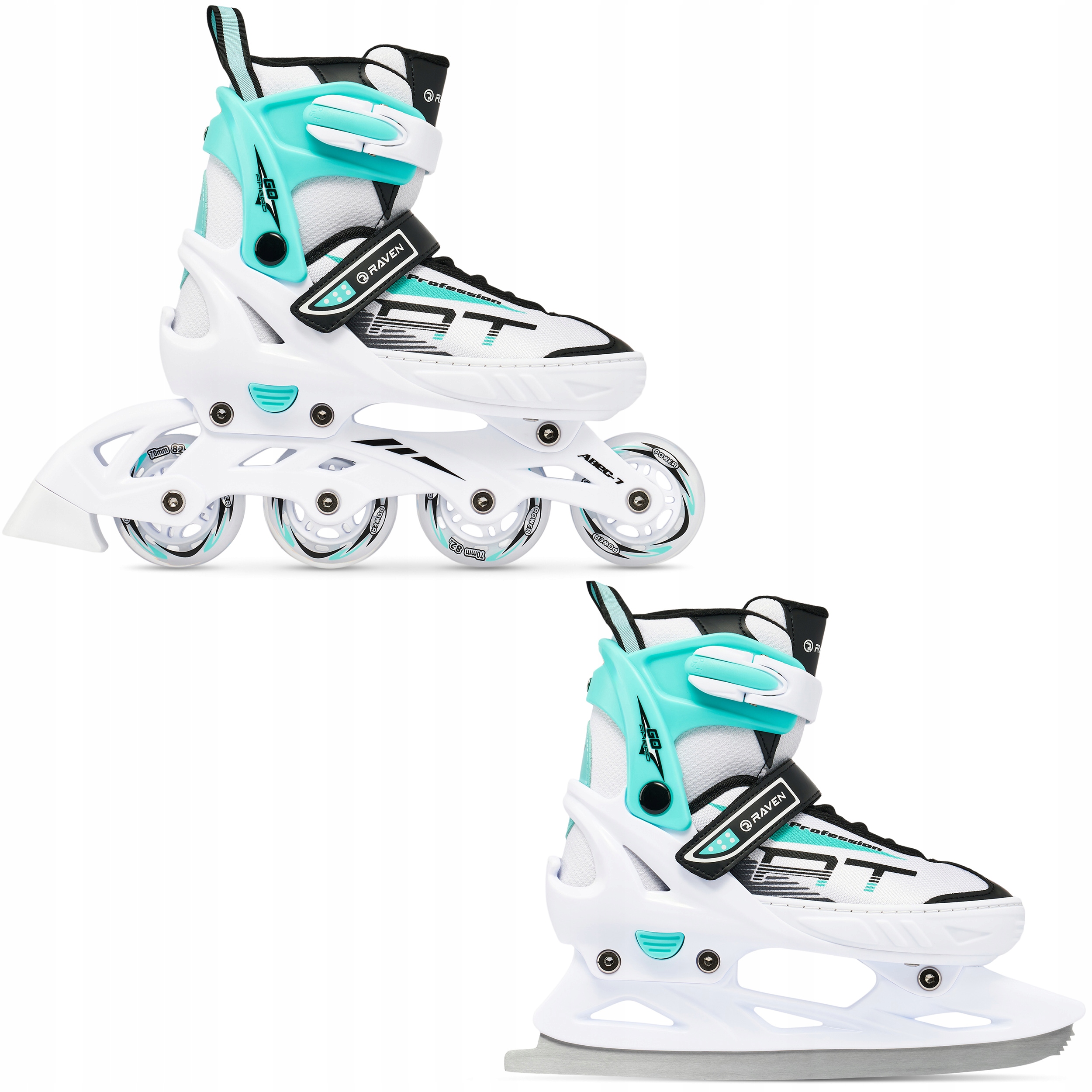 Rolki Łyżwy figurowe 2w1 Regulowane Raven Profession White/Mint 38-42