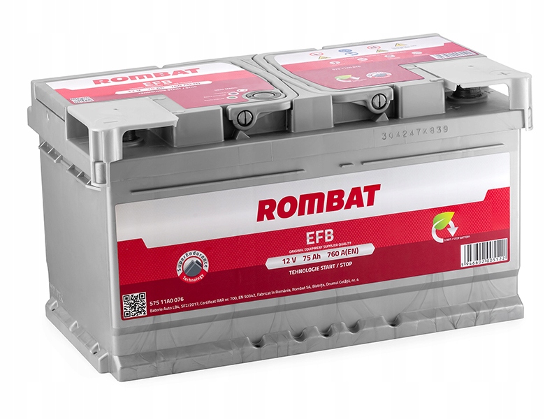 FB475 - Аккумулятор ROMBAT EFB start/stop 12V 75Ah 760A