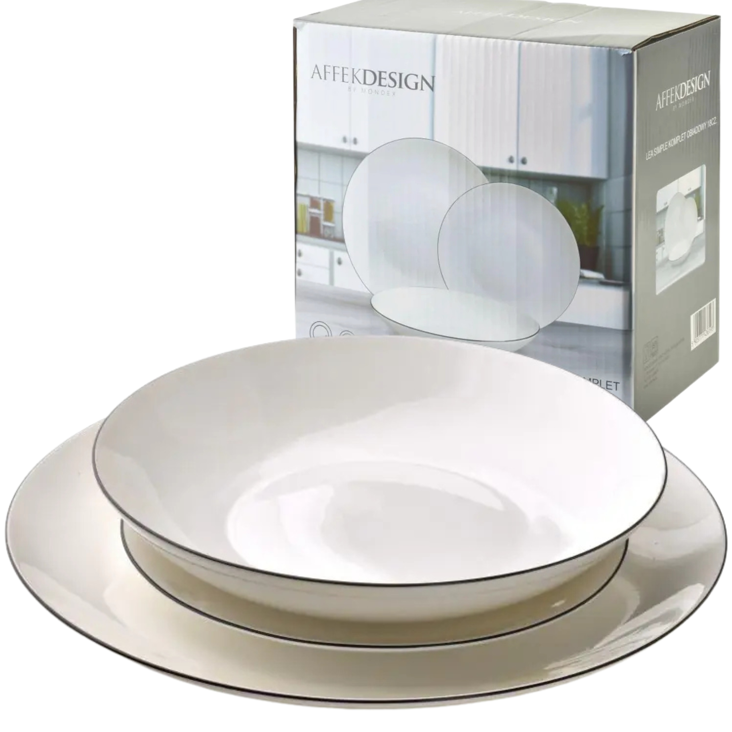 Sada porcelánových tanierov 18 kusov, čierny pásik, moderný obedový servis