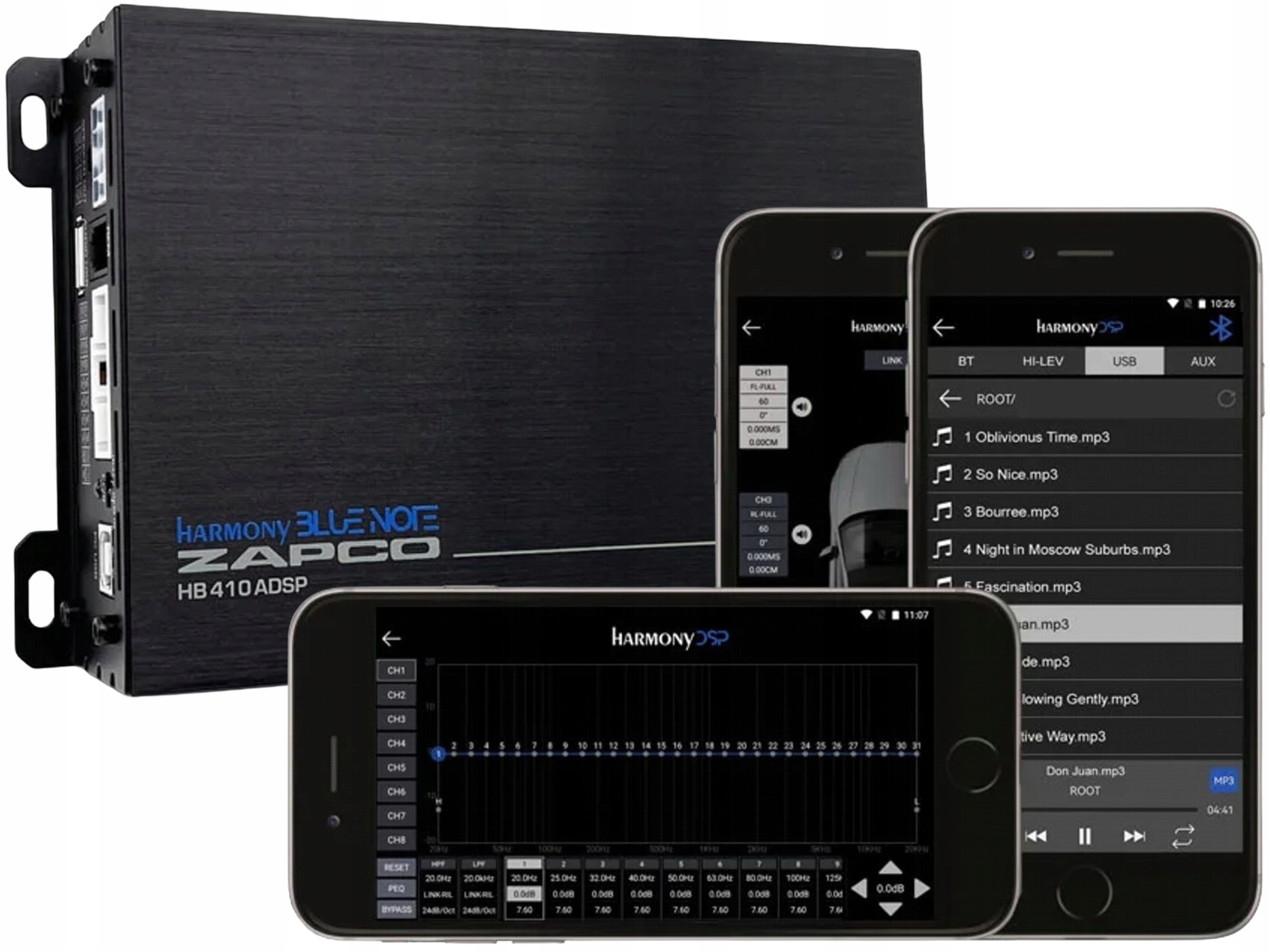 8-kanálový zosilňovač Dsp 10-kanálový procesor Streaming Bt Zapco Hb 410 Adsp