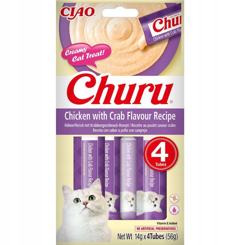Levně Inaba Churu 4x14g Krémová pamlsek pro kočky s kuřecím masem s příchutí krabů