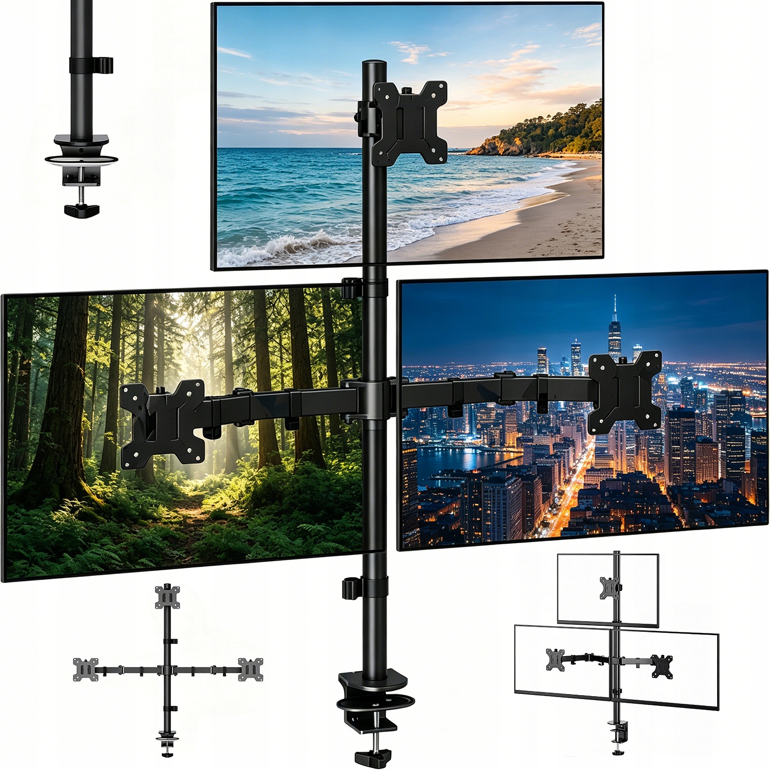 Pevný Otočný Stolní Držák Pro 3 Monitory 13"-30" Vesa 3D Regulace
