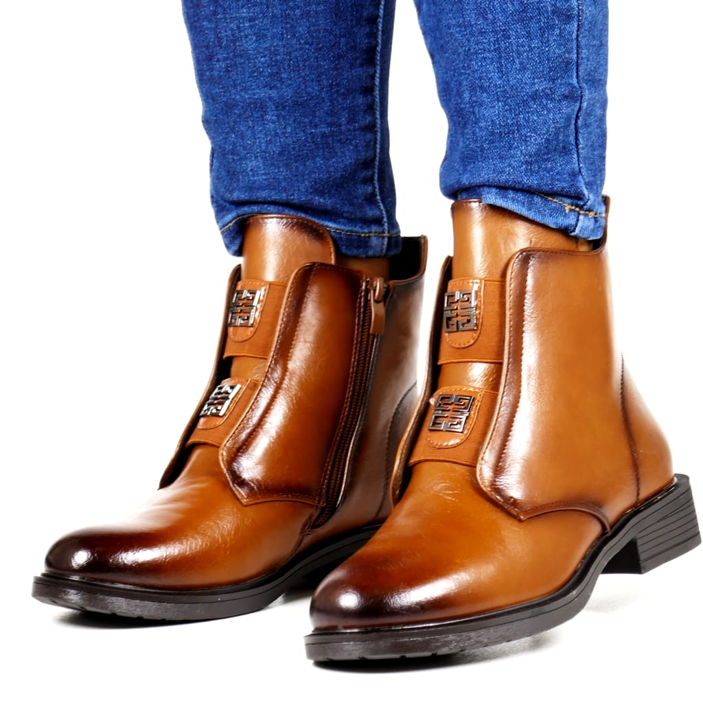 Hnědé Kotníkové Boty Na Ploché Podrážce, Gumičky, Zip, Pohodlné, Elastické