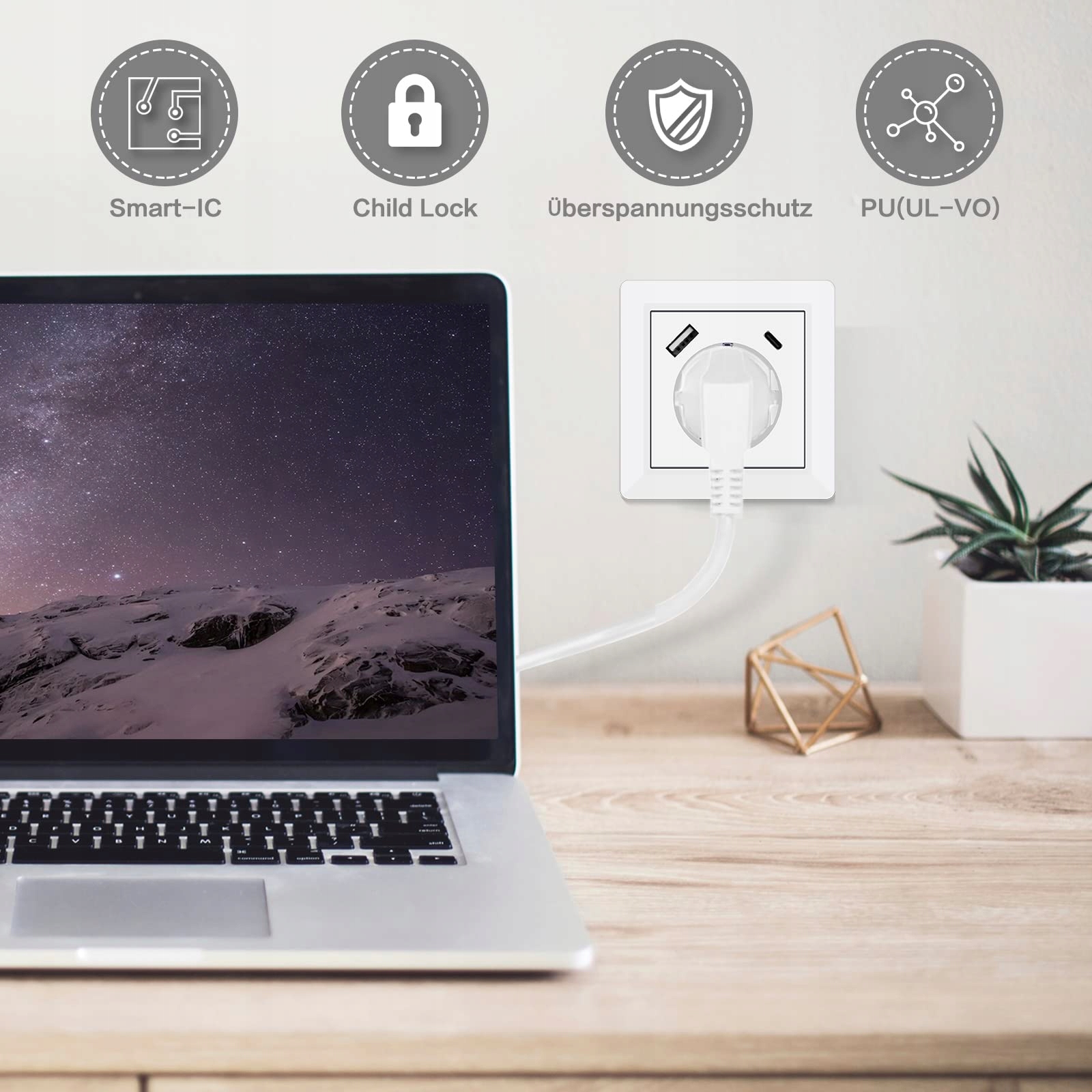Gniazdo ścienne USB Typ C 5V 3,4A Białe System 55 — miniatura 6