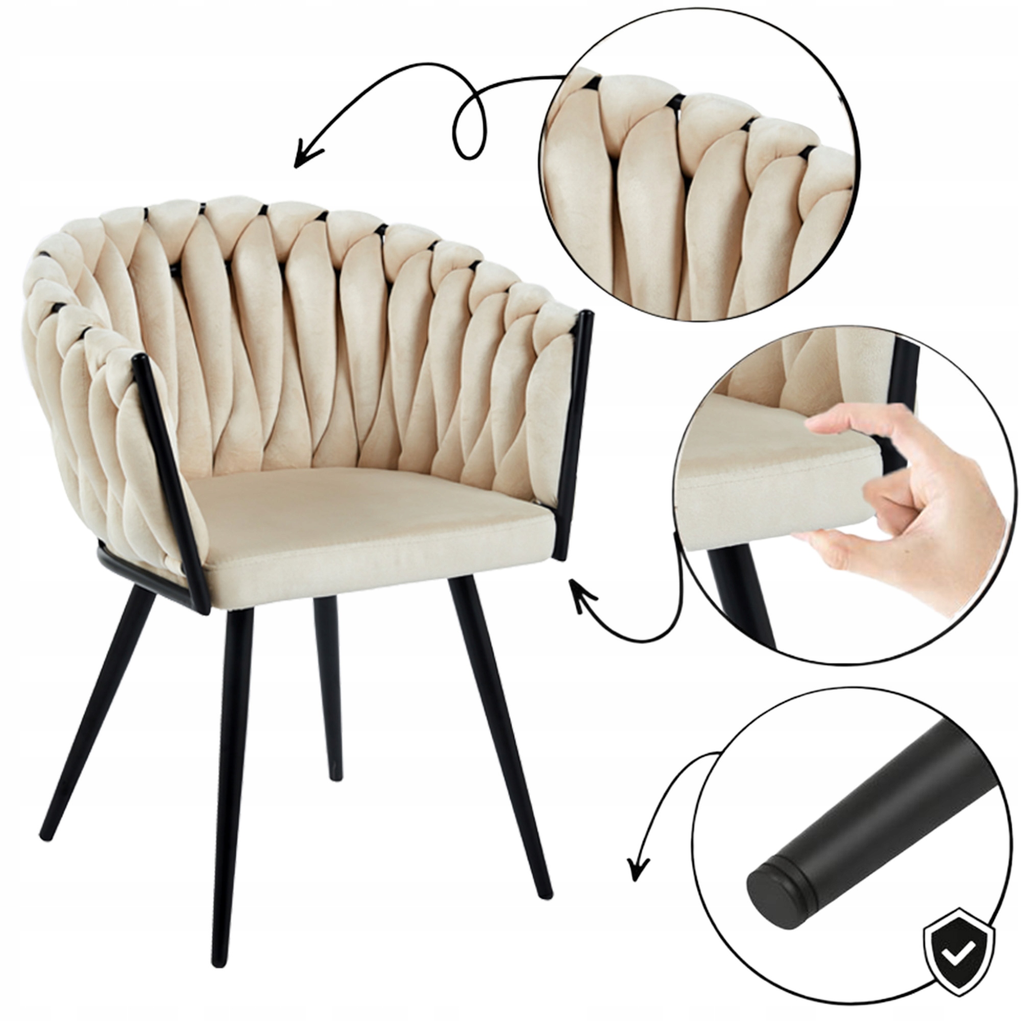 Čalúnené Kreslo Pletené Do Obývačky Kreslo King Velúr Krémové Veľké XL